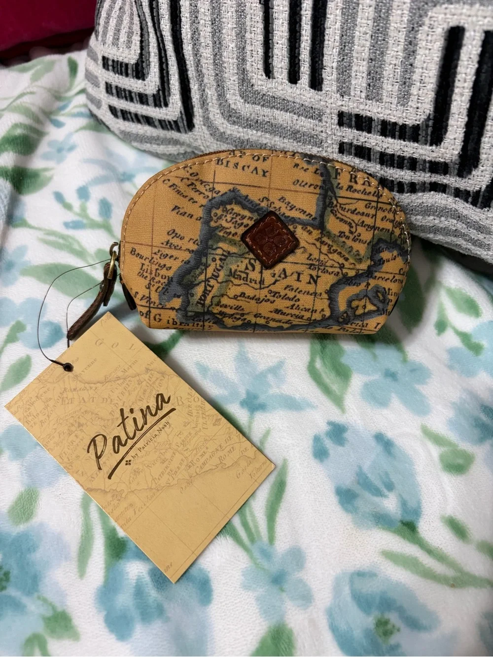 Patina Map-Print Coin Pouch in Tan